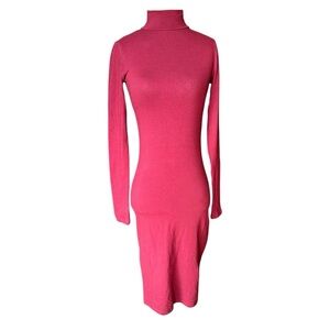 Sexy Office Siren Long Sleeve Stretch Mock Kneck  Wine Bodycon Dress Size Medium